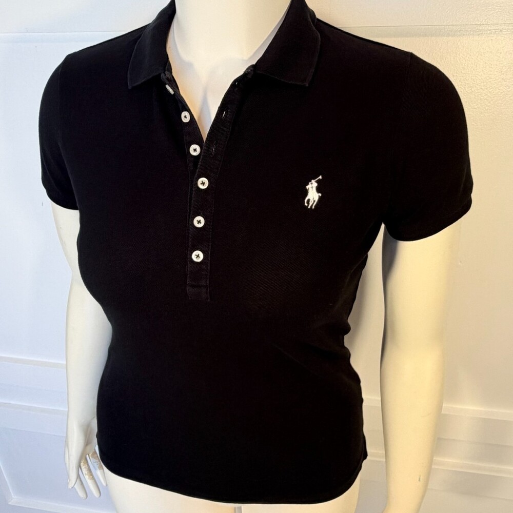 Lauren Ralph Lauren L Skinny Polo Women's Black with White Embroidered Polo - Picture 4 of 11